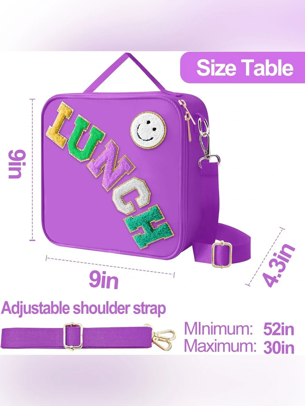 Kids Purple Lunch Bag with Cheerful Patch